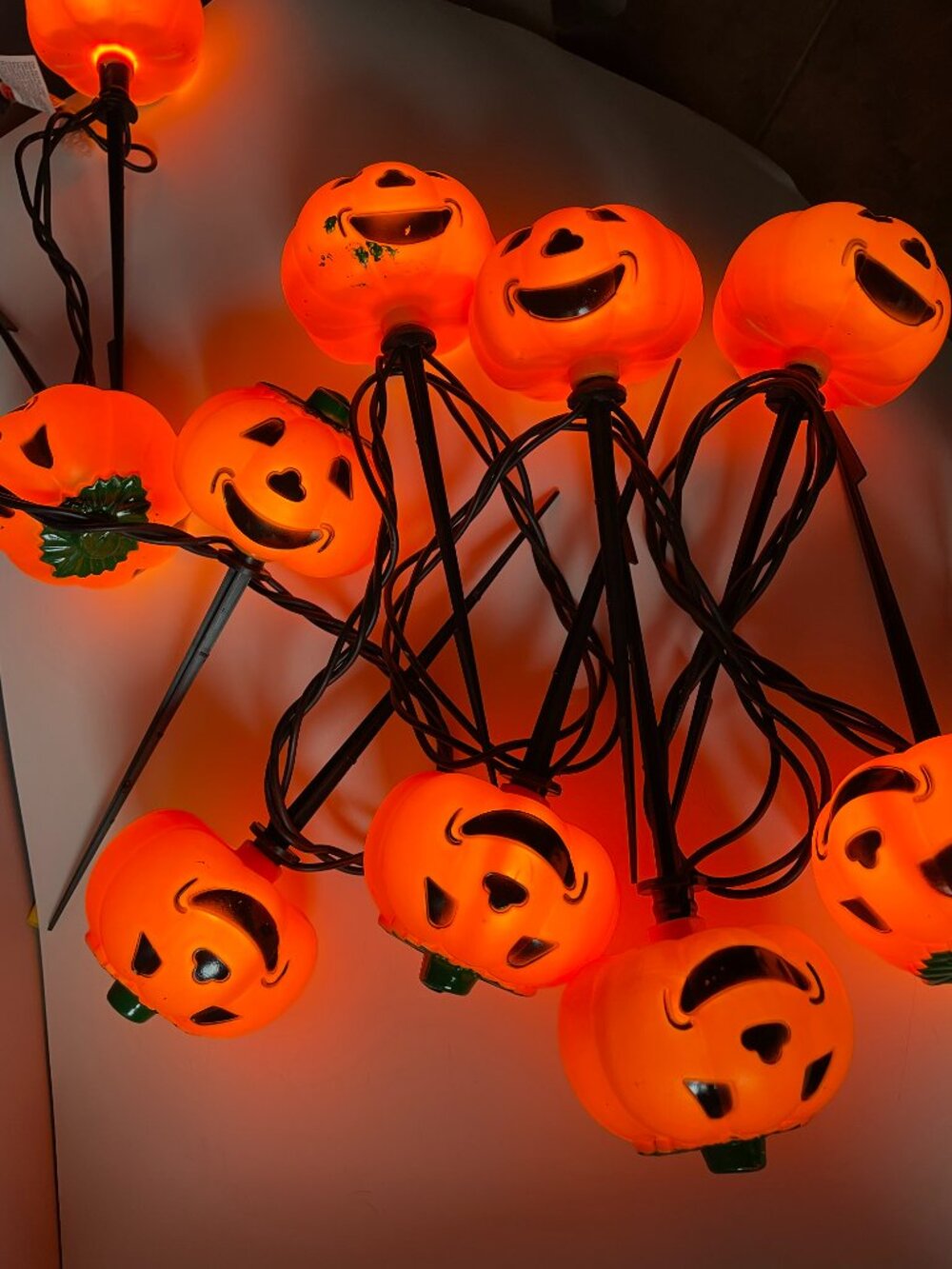 Vintage Halloween 10 Pumpkin Jack-o-Lantern Blow Mold 2-sided Face Lawn Stake 4"